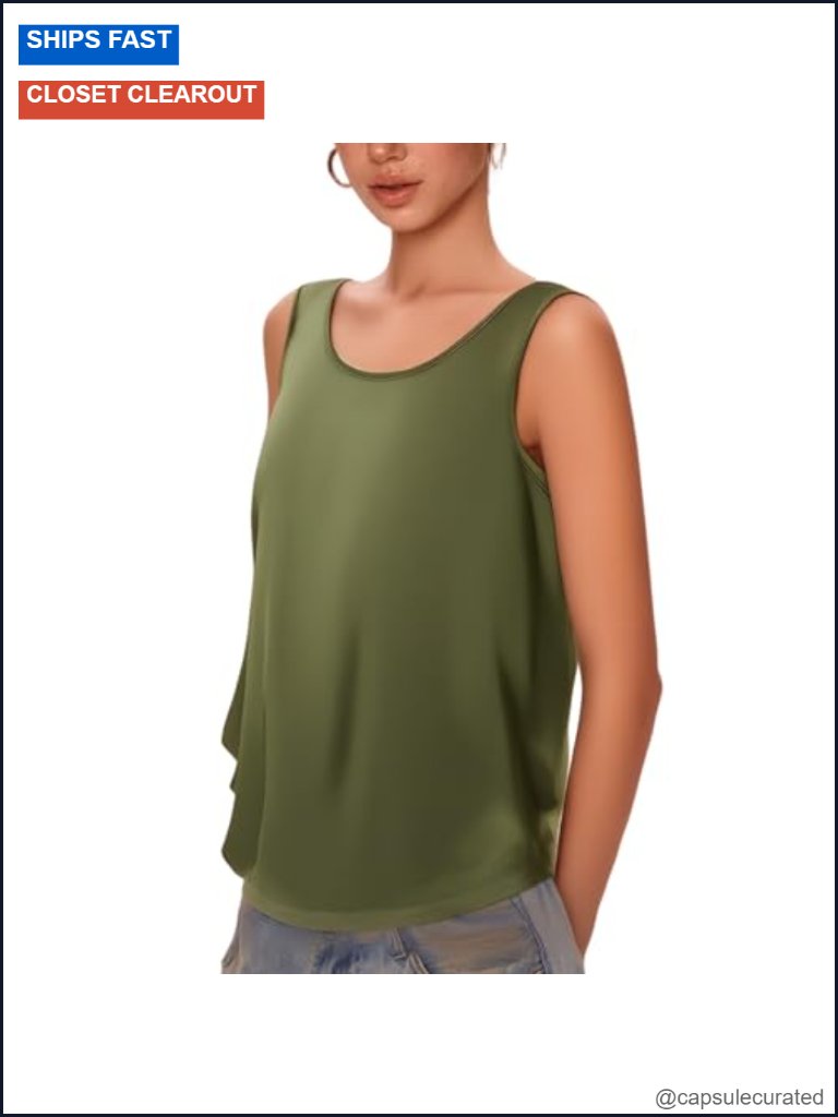 Satin Silky Camisole Top - Loose Tank Tops For Women Wide Strap Summer Blouse